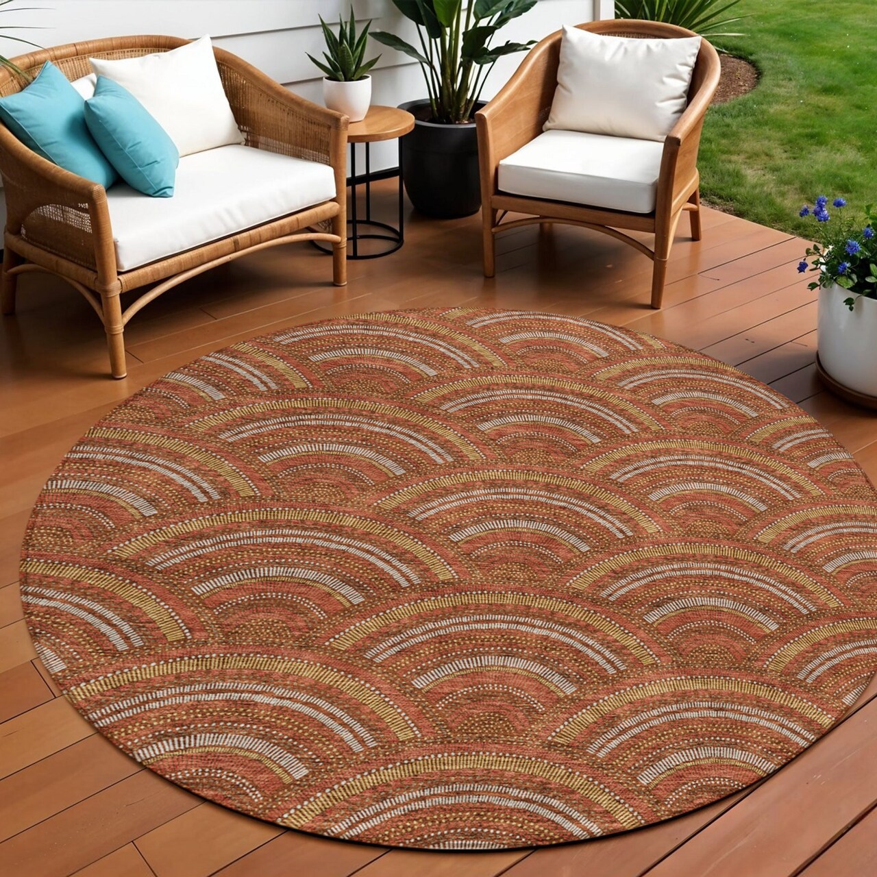 Edge Collections - 8' - Orange - Washable Area Rug Geometric for Indoor and Outdoor Use - 1 Piece
